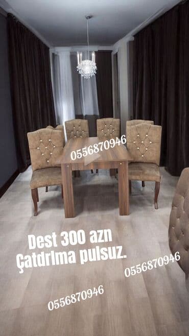 gül adları və şəkilləri: Qonaq otağı üçün, Yeni, Açılmayan, Dördbucaq masa, 6 stul — 5