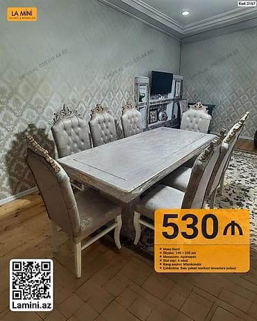 balkon stul: Mebel dəsti – klassik üslubda masa və 6 ədəd stul - Masa ölçüləri — 1