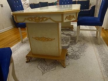 stol 2ci əl: Qonaq otağı üçün, İşlənmiş, Açılmayan, Dördbucaq masa, 4 stul — 2