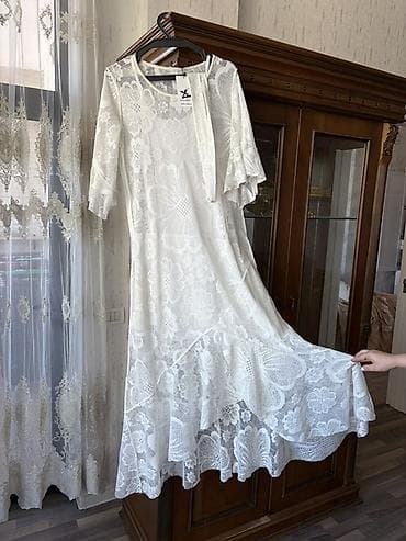 don: Ağ rəngli zərif krujeva don - Model: asimmetrik ətək kəsimi, fırfırlı — 1