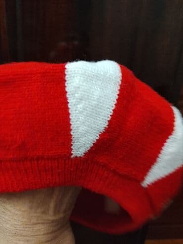qadın paltarı: Qırmızı-ağ zolaqlı toxunma beret - Dizayn: Qırmızı və ağ rəngli — 5