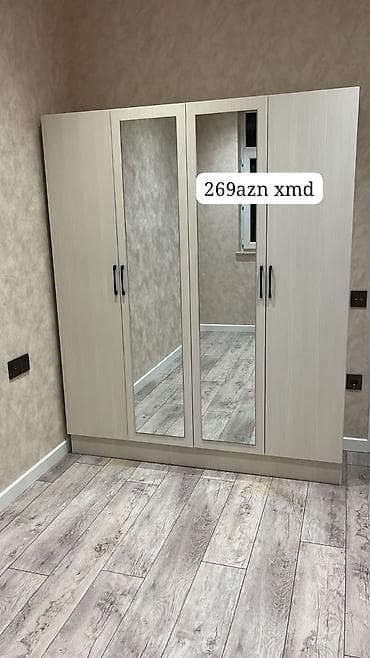 4 qapılı, Güzgülü, Digər rəng, Açılan, Düz dolab