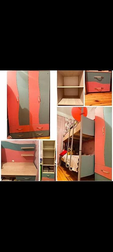 Oğlan və qız üçün, İşlənmiş, 2 təknəfərlik çarpayı, Yazı masası, Dolab, Tumba