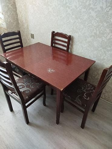 balkon stul: Yemək masası və 4 ədəd stul dəsti - Material: ağac karkas, parlaq — 5