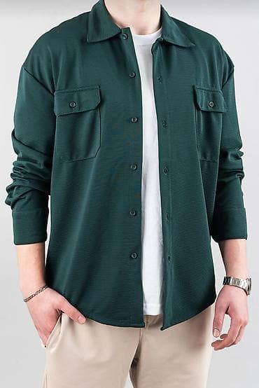 Köynəklər: Kişi üçün tünd yaşıl rəngdə uzunqol overshirt/köynək.1 dəfə — 2