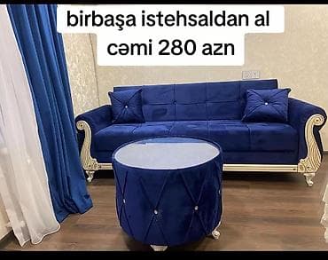 oturaca: Mavi məxmər salon dəsti – klassik və modern üslubun vəhdəti. Məhsulun — 1
