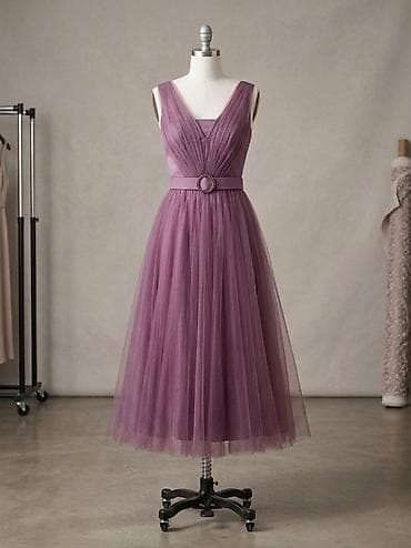ev desti: Mauve/bənövşəyi tonlarda zərif kokteyl/ziyafət geyimi - Siluet — 2