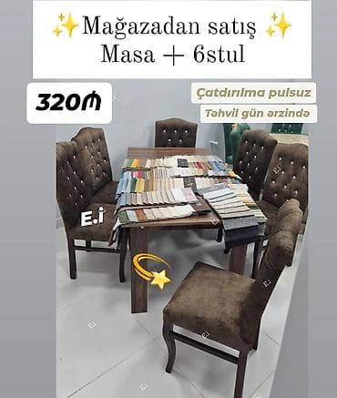 restoran ucun stol stullar: Masa + 6 stul dəsti - Mağazadan satış - Komplekt: 1 ədəd düzbucaqlı — 1
