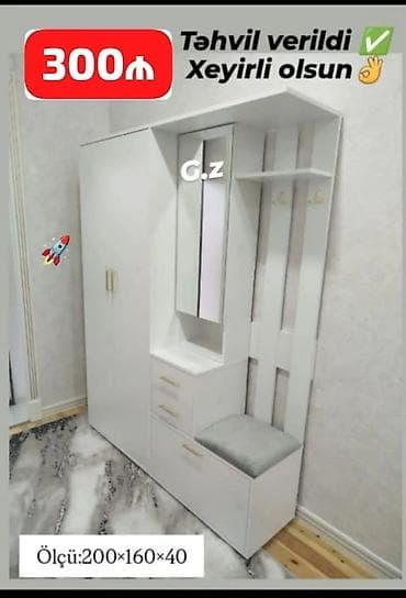 Dəhliz üçün funksional dolab-komplekt. - Rəng: ağ - Ölçü: 200 × 160 ×
