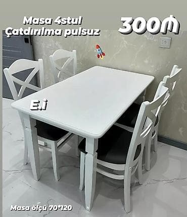 Mətbəx üçün, Yeni, Dördbucaq masa, 4 stul
