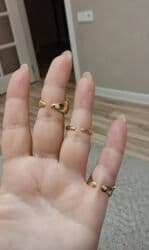 tek qas qizil uzukler: Qızılı tonlarda tənzimlənən barmaq üzü dəsti - 3 ədəd qalın dizaynlı — 8