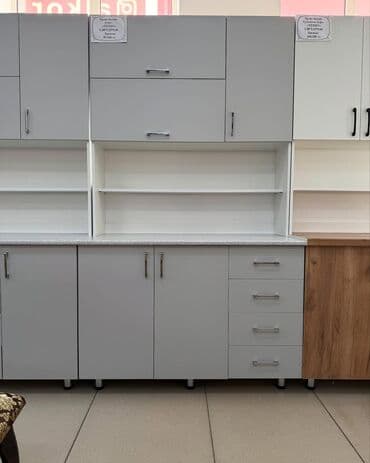 metbex mebelleri sekilleri ve qiymetleri: Mətbəx mebeli dəsti – minimalizm üslubunda, açıq boz rəngli fasadlar — 3