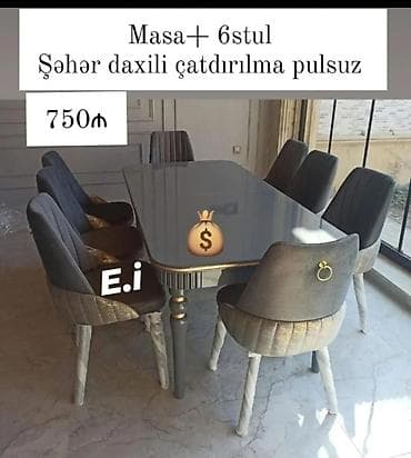 Qonaq otağı üçün, Yeni, Açılmayan, Dördbucaq masa, 6 stul