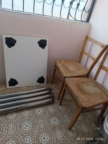 столы и стулья: Для балкона, Б/у, Нераскладной, Прямоугольный стол, 2 стула — 4