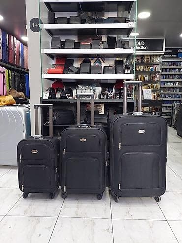 camadan: Qara rəngli 3-lü tekstil çamadan dəsti - Ölçülər: kiçik (kabin — 1