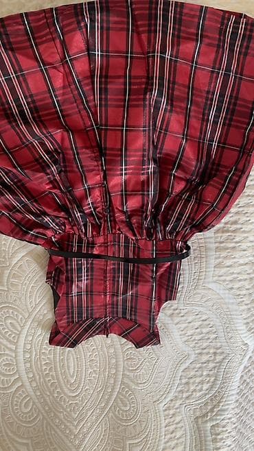 Donlar: Qız uşaq paltarı – qırmızı/qaralı “tartan” naxışlı - Stil: qolsuz — 2