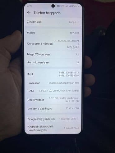 ayliq internet paketini legv etmek bakcell: Honor X8, 128 GB, rəng - Mavi, Barmaq izi — 6