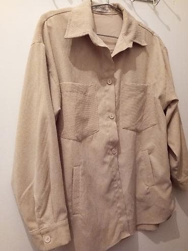 geyim kisi: Bej rəngli korduroy köynək-gödəkçə - Model: düyməli, düz kəsim - — 4