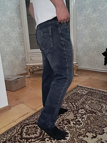 crop geyim: Kişi cins şalvarı - Rəng: tünd mavi/indigo, yüngül solğun effektli - — 3