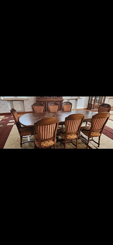 antik stullar: Qonaq otağı üçün, İşlənmiş, Oval masa, 8 stul — 1