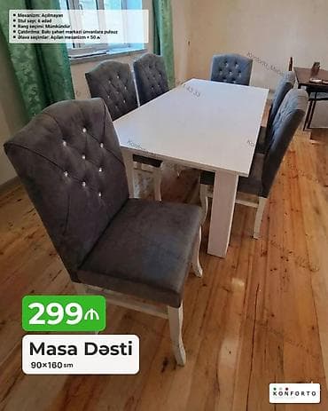 ag masa: Masa dəsti 90x160 sm ölçülü yemək masa dəsti. Dəstə 6 ədəd stul — 1