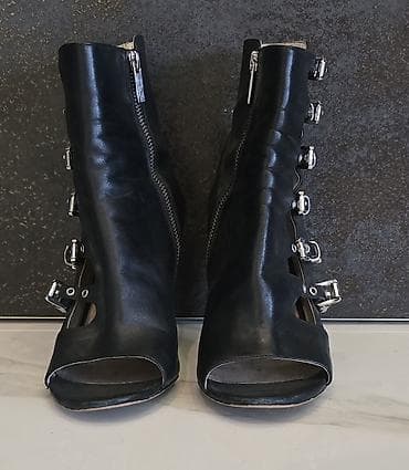 yay donu: Qadın üçün qara dəri açıq-burun botlar - Material: yumşaq təbii dəri — 1