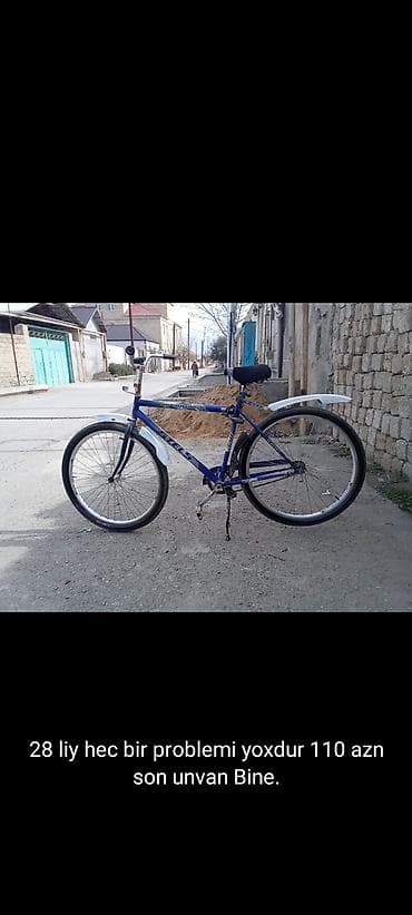 Velosiped – 28″ təkər ölçüsü - Rəng: mavi, ağ qanadlı - Ön və arxa