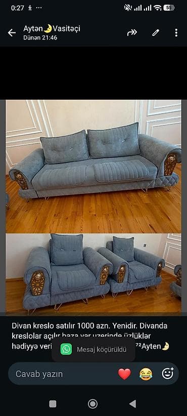 Divan kreslo satılır 1000 azn. Yenidir. Divanda kreslolar açılır baza — 1