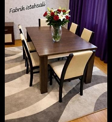 kafe ucun stol stul: Qonaq otağı üçün, İşlənmiş, Kvadrat masa, 6 stul — 1
