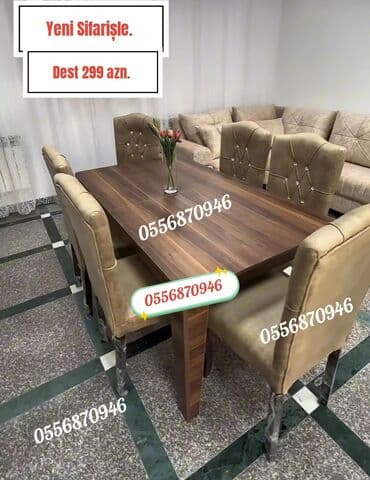 uşaq stol stul: Qonaq otağı üçün, Yeni, Açılmayan, Dördbucaq masa, 6 stul — 2