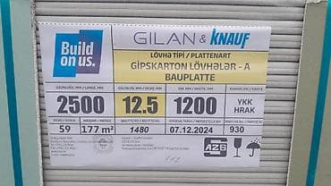 arakesme divar: Gipskarton lövhələr – A (Gilan & Knauf) - Lövhə tipi: Bauplatte — 1
