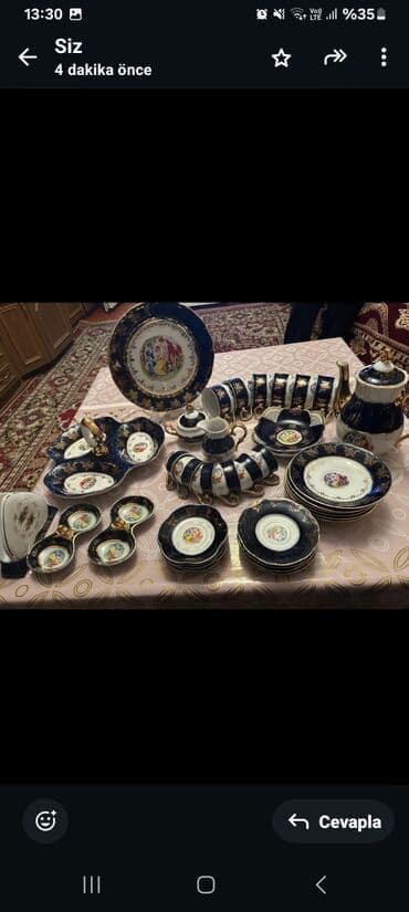 Çay dəsti, rəng - Göy, Farfor, 6 nəfərlik, Almaniya