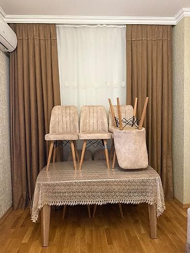 stul bar: Qonaq otağı üçün, İşlənmiş, Kvadrat masa, 6 stul — 1