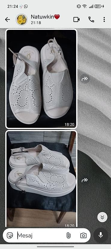 deri geyim: Məhsul: Qadın rahat sandal - Rəng: Açıq krem/ağ - Model: Açıq — 1