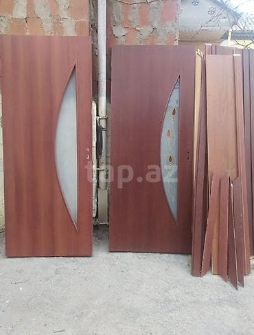 plastik qapi pencere sumqayit: MDF qapı dəsti – şüşəli model - Material: MDF (taxta fakturalı, tünd — 1
