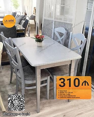 Mətbəx üçün, Açılmayan, Dördbucaq masa, 4 stul