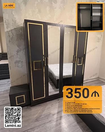 4 qapılı paltar dolabı - Ölçülər: dərinlik 47 sm × hündürlük 200 sm ×