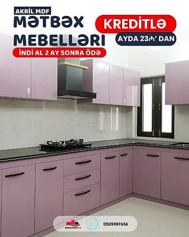 Sifarişlə mətbəx dəsti, Özü çəkən petlələr, Sadə laminat, Kredit var, Pulsuz çatdırılma — 3