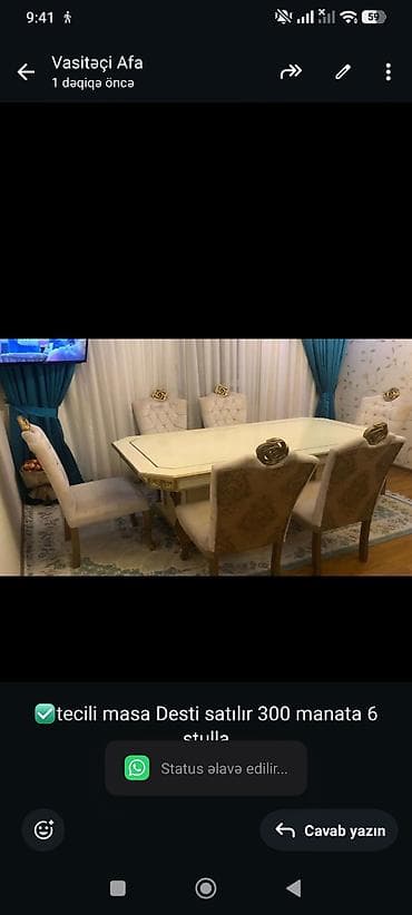 ✅tecili masa Desti satılır 300 manata 6 stulla
Sabuncu*afa 02422 lalafo.az -da ✅tecili masa Desti satılır 300 manata 6 stulla
Sabuncu*afa 02422