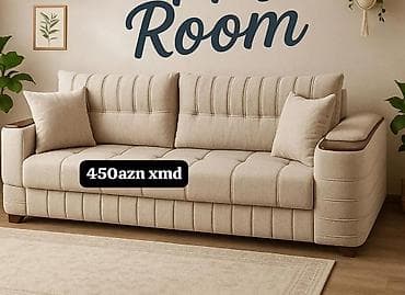 Bej rəngli yumşaq parça üzlü 3-yerlik divan. - Müasir minimalist