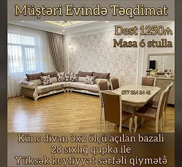 isdemis divanlar: Müştəri Evində Təqdimat – Qonaq otağı dəsti - Dəst: masa və 6 stul - — 1