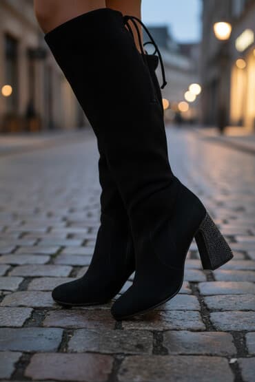 Gözəllik və sağlamlıq: Qadın dizüstü çəkmələr – qara süet (nabuk) - Model: dizüstü — 1