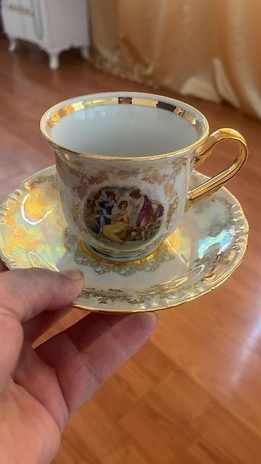 sud separatoru: Çay dəsti, rəng - Qızılı, Farfor, 6 nəfərlik, Çexiya — 3