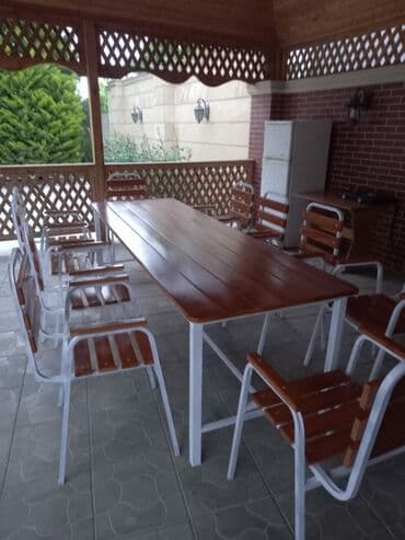Bağ, çöl masa və oturacaq dəstləri: Yeni, Dördbucaq masa, 6 stul, Açılmayan, Stullar ilə, Taxta, Azərbaycan — 2