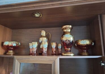 qapi bezeyi: Bəzəkli büllur dəst - Rəng: şərab-qırmızı və qızılı tonlarda - — 1