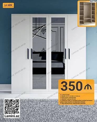 4 qapılı dolab – La Mini - Ölçülər: Dərinlik 47 sm × Hündürlük 200 sm — 1