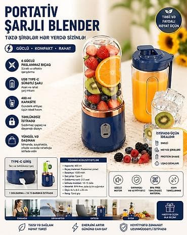 iphone 15 pro aksesuar: Portativ şarjlı blender – güclü, kompakt və rahat! - 6 bıçaqlı — 1