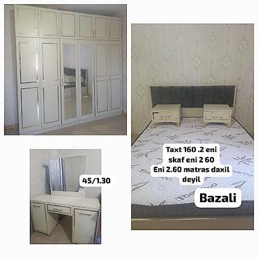 Yataq otağı dəsti – klassik dizayn, krem rəng və qızılı detallarla