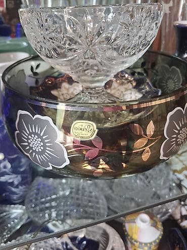 набор ножей zepter: Bohemia şüşə/büllur dəsti - Mavi kobalt rəngli şüşə vazalar və — 2