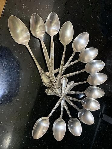 sap: Vintage metal çəngəl və qaşıq dəsti - Material: metal (gümüşü rəng — 2
